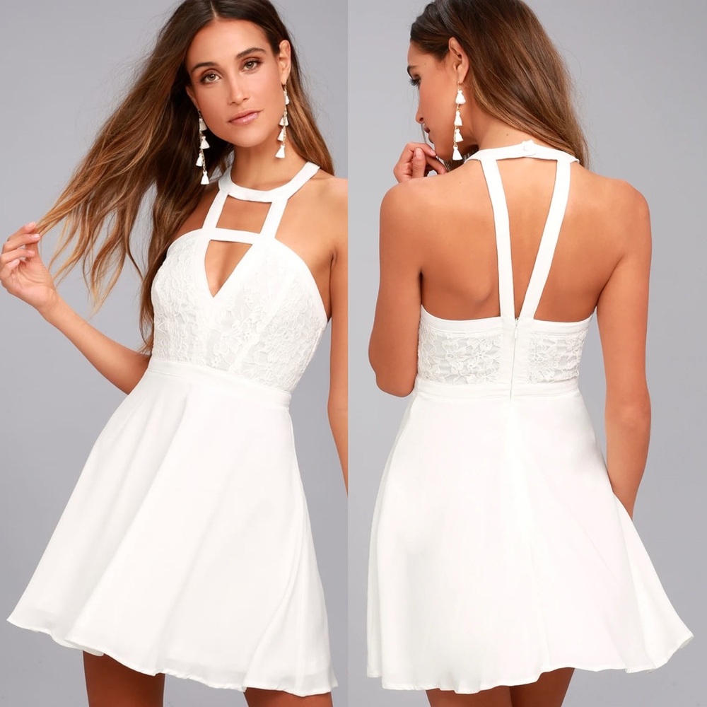 Lulu's All My Daydreams White Lace Strappy Cut Out Skater Dress XS NWT - Picture 2 of 16